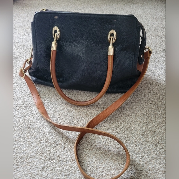 VALENTINA Vintage Pebbled Black and Brown Leather Satchel - Great Condition - Picture 2 of 14
